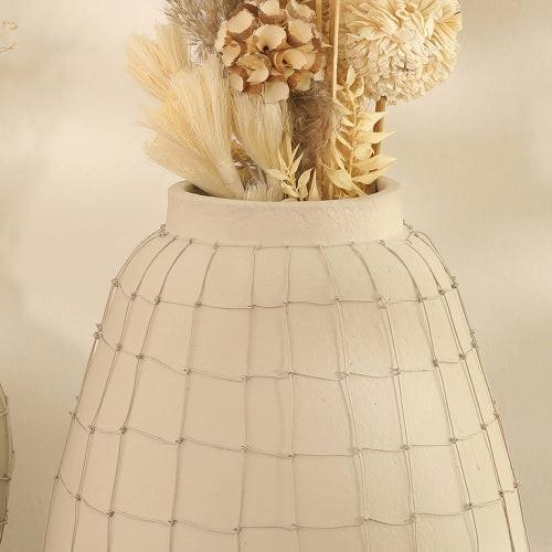 Leianna Handmade Large Terracotta Vase With Wireframe Contemporary Design, Handmade.