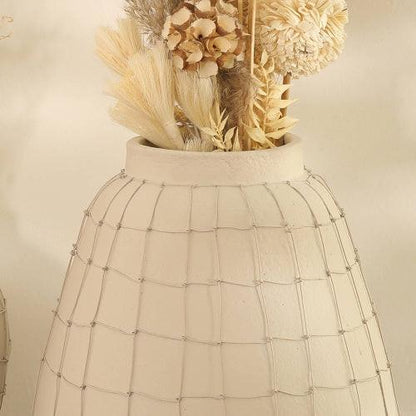 Leianna Handmade Large Terracotta Vase With Wireframe Contemporary Design, Handmade.