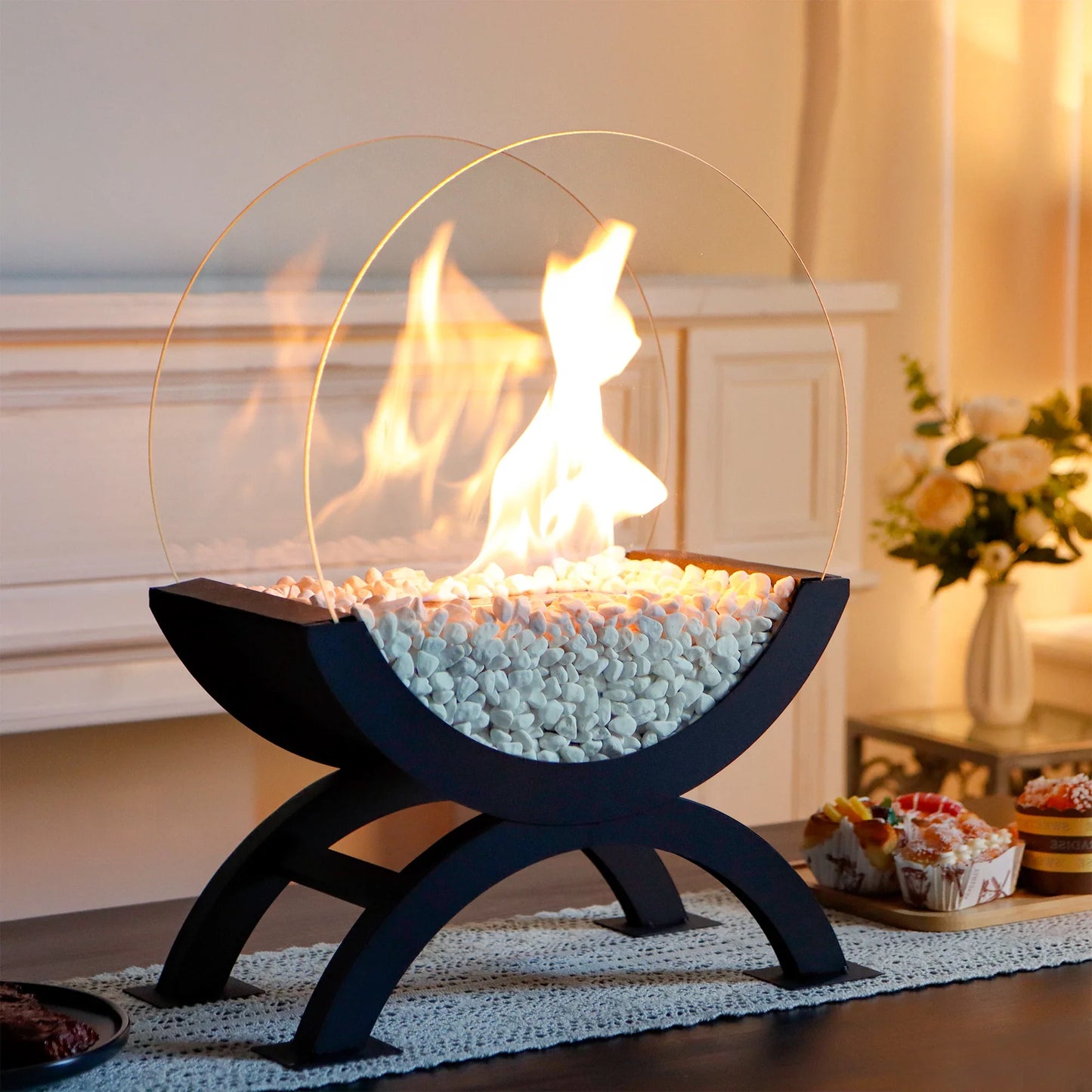 48cm H Portable Round Tabletop Fireplace