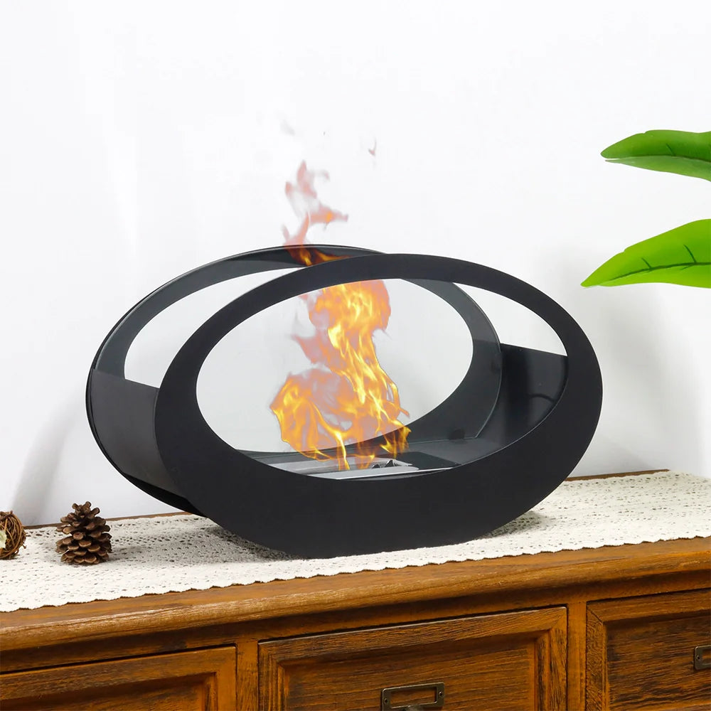 16x9.5"Black Metal Tabletop Fireplace