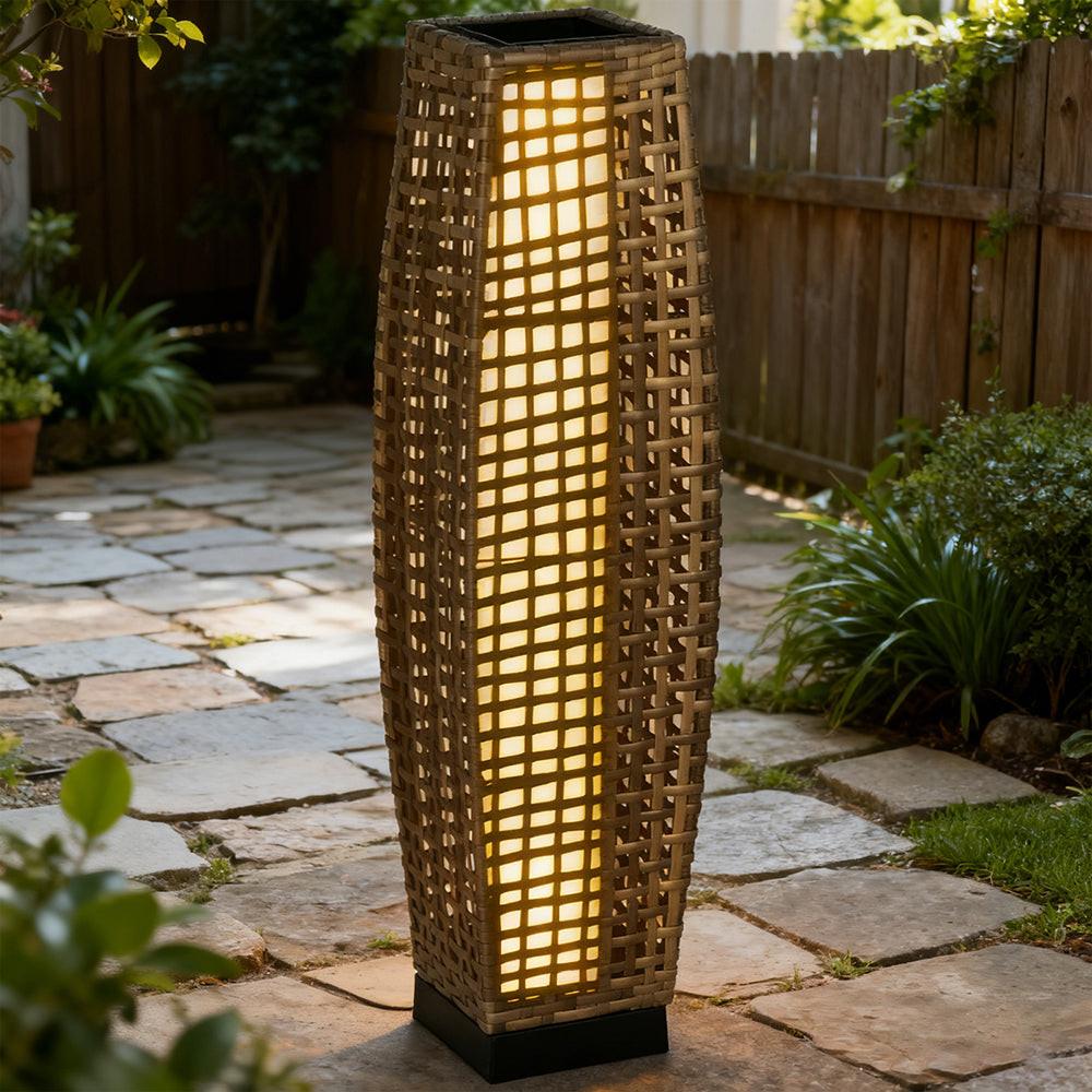 Solar Floor Lamp, Outdoor Garden Lantern Pathway Light & Decorative Driveway Lighting with Auto OnOff LED Lights for Porch, Yard, Lawn, Courtyard, Deck, Gray