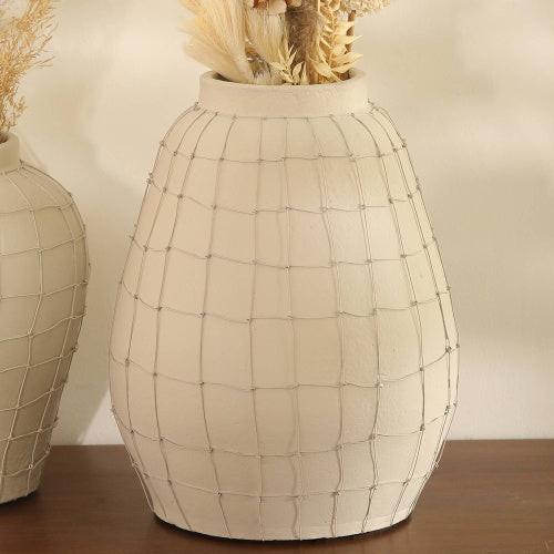 Leianna Handmade Large Terracotta Vase With Wireframe Contemporary Design, Handmade.