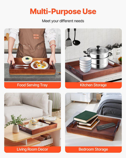 Serving Tray 17x12.2 Inch Acacia Food Serving Table Laptop Desk With Handles