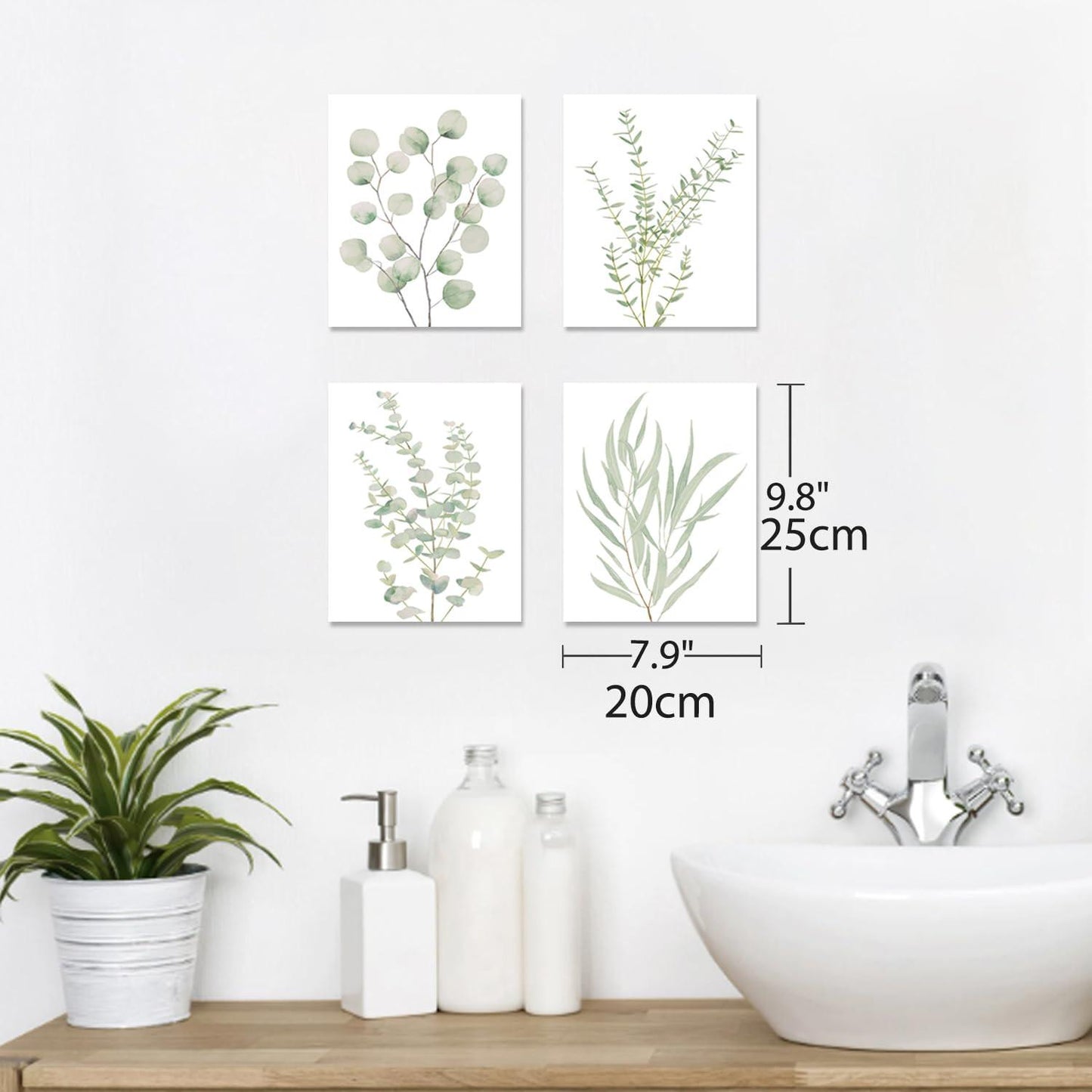 4PCS 8X10in,Botanical Plant Canvas Wall Art, Framed Boho Wall Decor For Bathroom, Minimalist Aesthetic Bedroom Wall Art