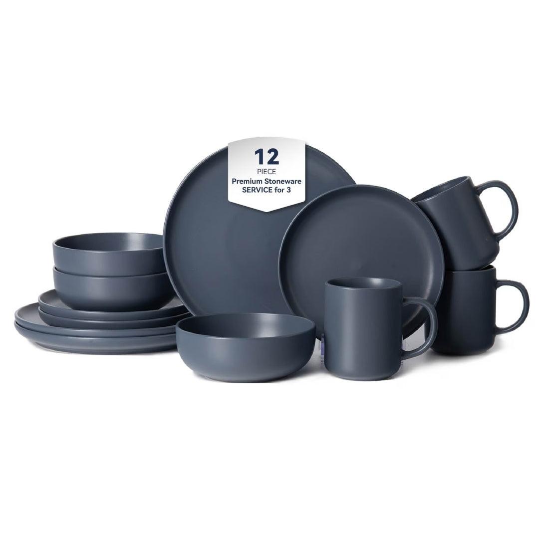 12-Piece Stoneware Dinnerware Sets With Mugs  Microwave  Dishwasher Safe  Non-Toxic Dinner Plates Bowls Set Stackable Matte Glaze Kitchenware For 3