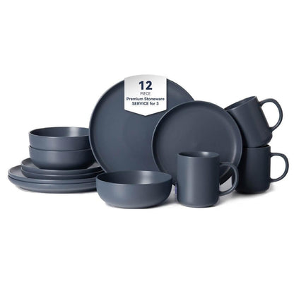 12-Piece Stoneware Dinnerware Sets With Mugs  Microwave  Dishwasher Safe  Non-Toxic Dinner Plates Bowls Set Stackable Matte Glaze Kitchenware For 3