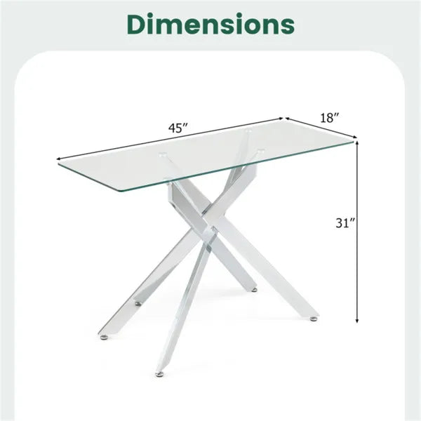 45 Inch Tempered Glass Entryway Table, Silver Chrome Metal Console Table With Adjustable Feet For Home Decor.