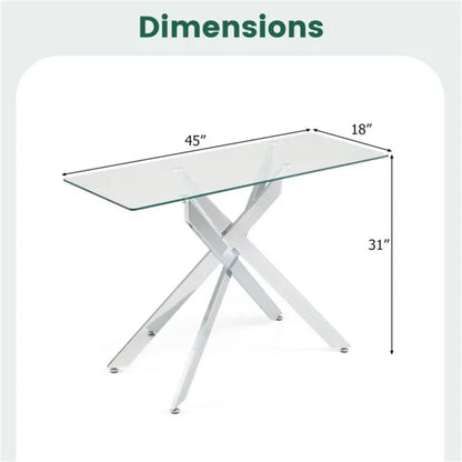 45 Inch Tempered Glass Entryway Table, Silver Chrome Metal Console Table With Adjustable Feet For Home Decor.