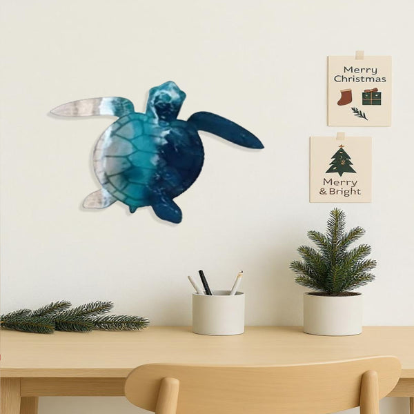 Handcrafted Iron Sea Turtle Wall Sculpture Coastal Ocean Theme Art for Living Room/Bedroom