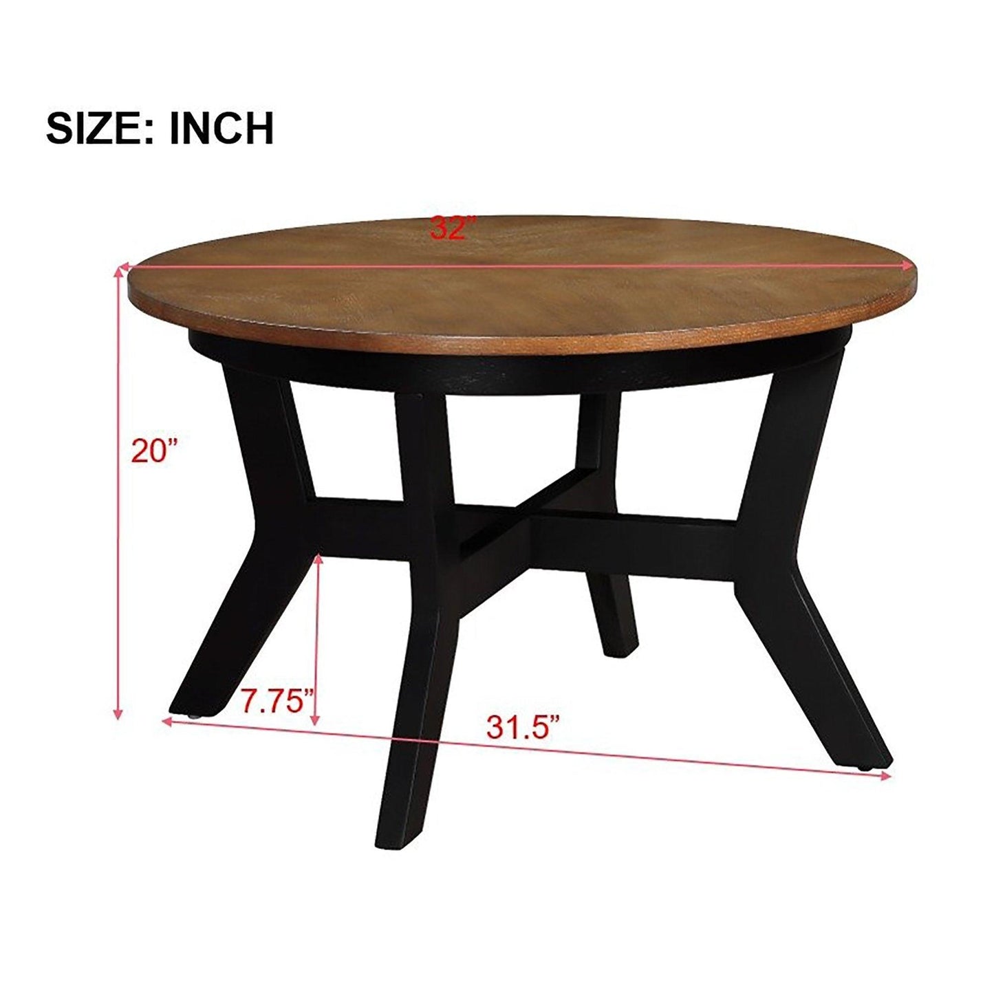 32inch Wood Round Coffee Table for Living Room, Mid Century Farmhouse