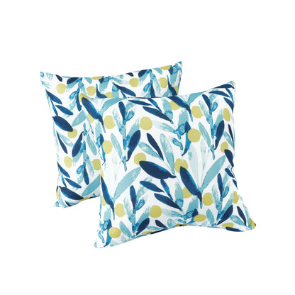 2 Outdoor Antique Blue Floral Pillows, Waterproof & Fade-Resistant