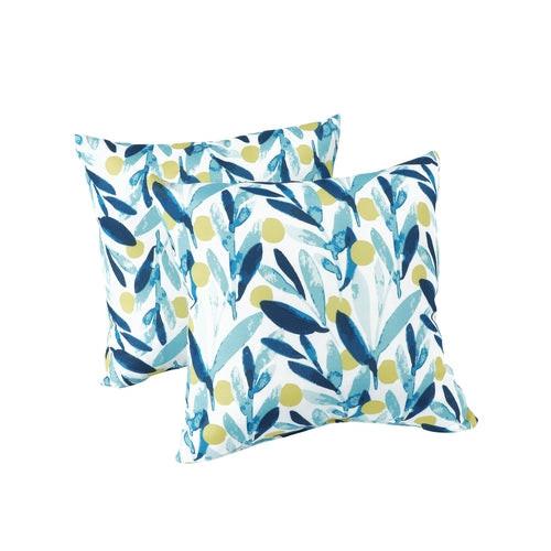 2 Outdoor Antique Blue Floral Pillows, Waterproof & Fade-Resistant