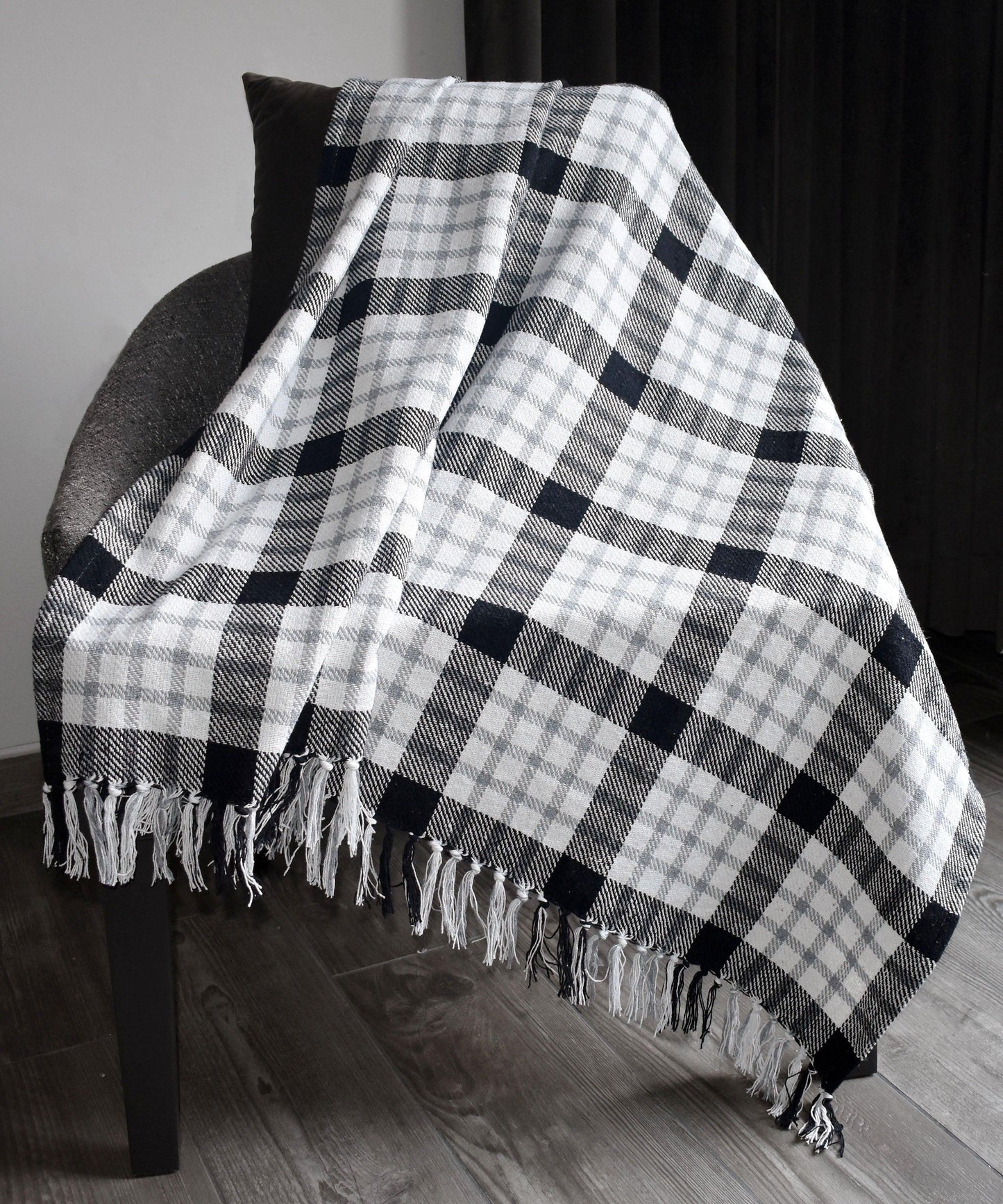 100% Cotton Woven Plaid Medium Weight Throw Blanket - 50x60''