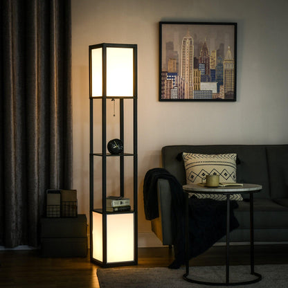 Modern Shelf Floor Lamp With Dual Ambient Light, Standing Lamp Living Room, Bedroom, 10.25"x10.25"x61.5", Black