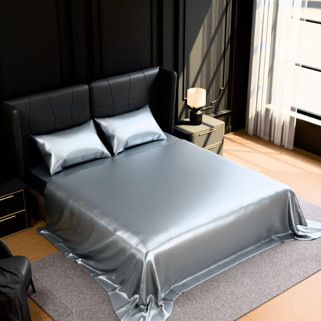 Satin Bed Sheets, Full Size Sheets Set, 4 Pcs Silky Bedding Set With 15 Inches Deep Pocket For Mattress Full, Grey