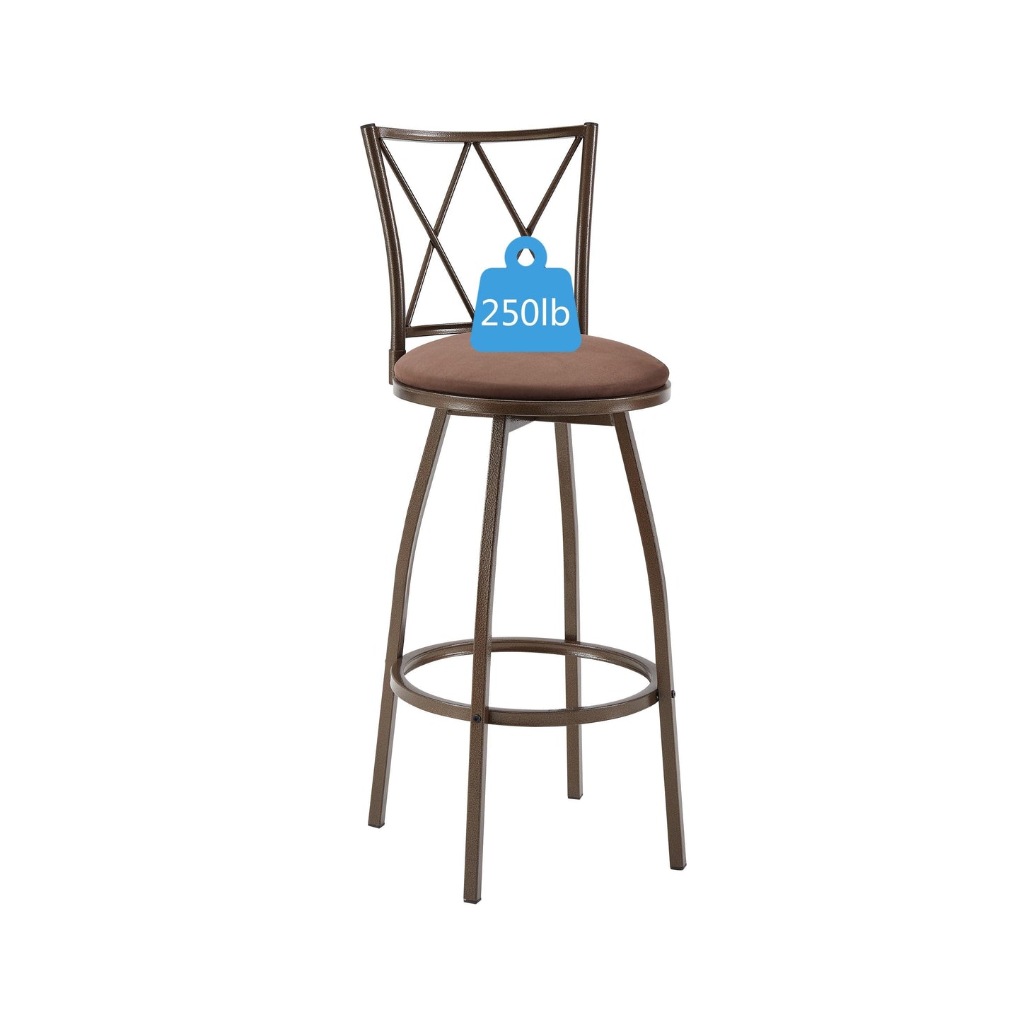 2 Piece Brown Fabric + Metal Bar Stools with Footrest