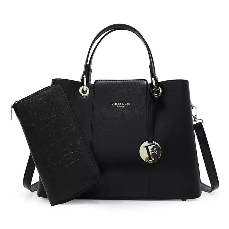 Elegant faux leather handbag with sophisticated design, perfect for formal occasions and stylish everyday use.