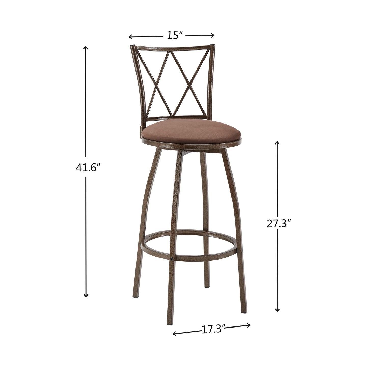 2 Piece Brown Fabric + Metal Bar Stools with Footrest