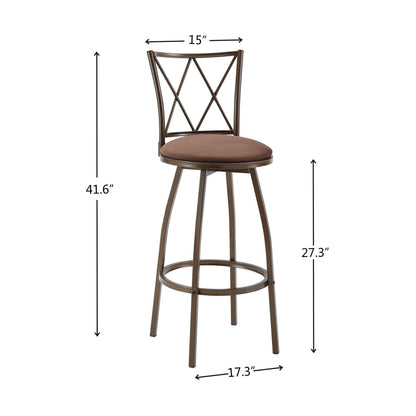 2 Piece Brown Fabric + Metal Bar Stools with Footrest
