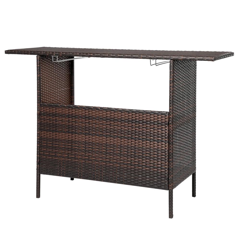 Including 2 Wine Glass Holders, Brown Gradient Woven Rattan Bar Table