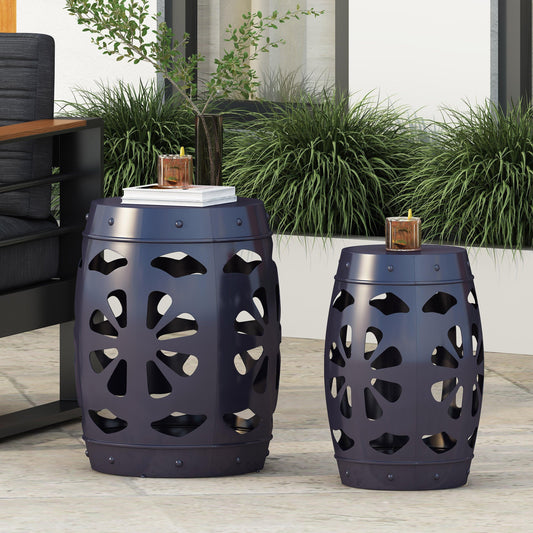 Outdoors Modern Navy Blue Iron End Table