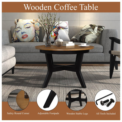 32inch Wood Round Coffee Table for Living Room, Mid Century Farmhouse