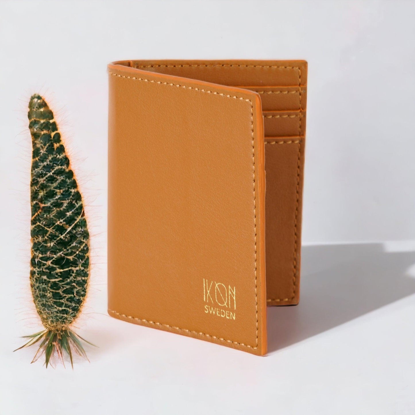 Vegan Cactus Leather Bifold Card Wallet - Cognac