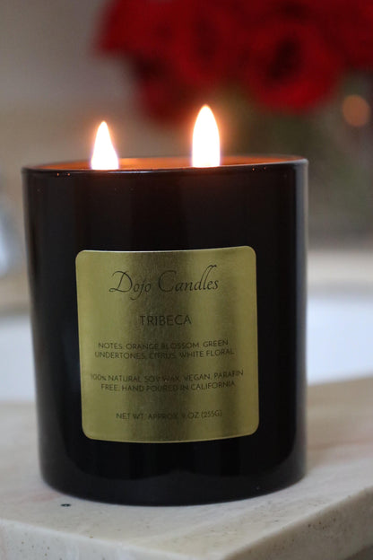 Luxury candle in Tribeca district exuding elegance and sophisticated ambiance for upscale living
