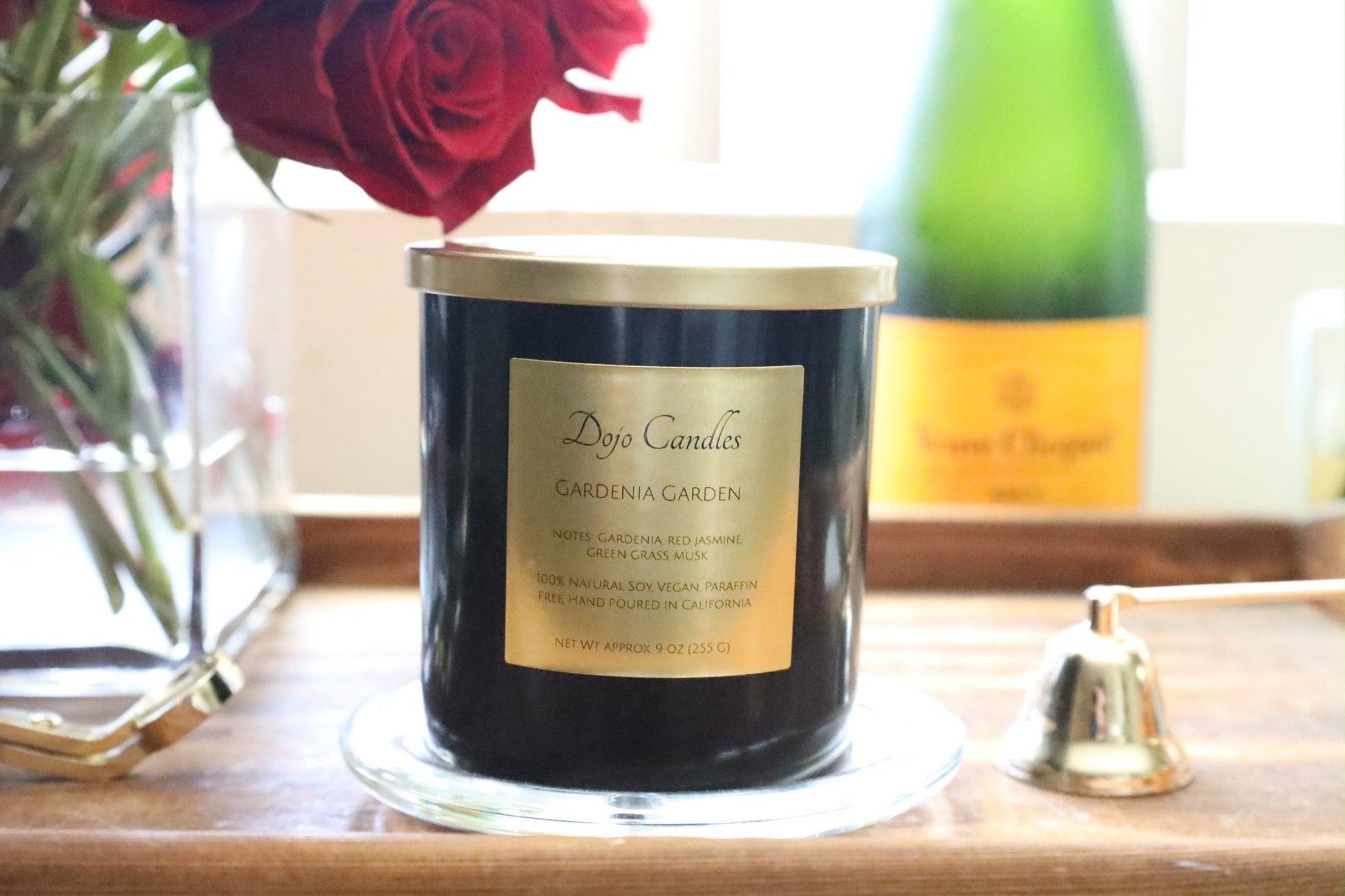 Elegant Gardenia Gardens luxury candle enhancing home ambiance with sophisticated fragrance and design.