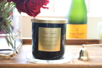 Elegant Gardenia Gardens luxury candle enhancing home ambiance with sophisticated fragrance and design.