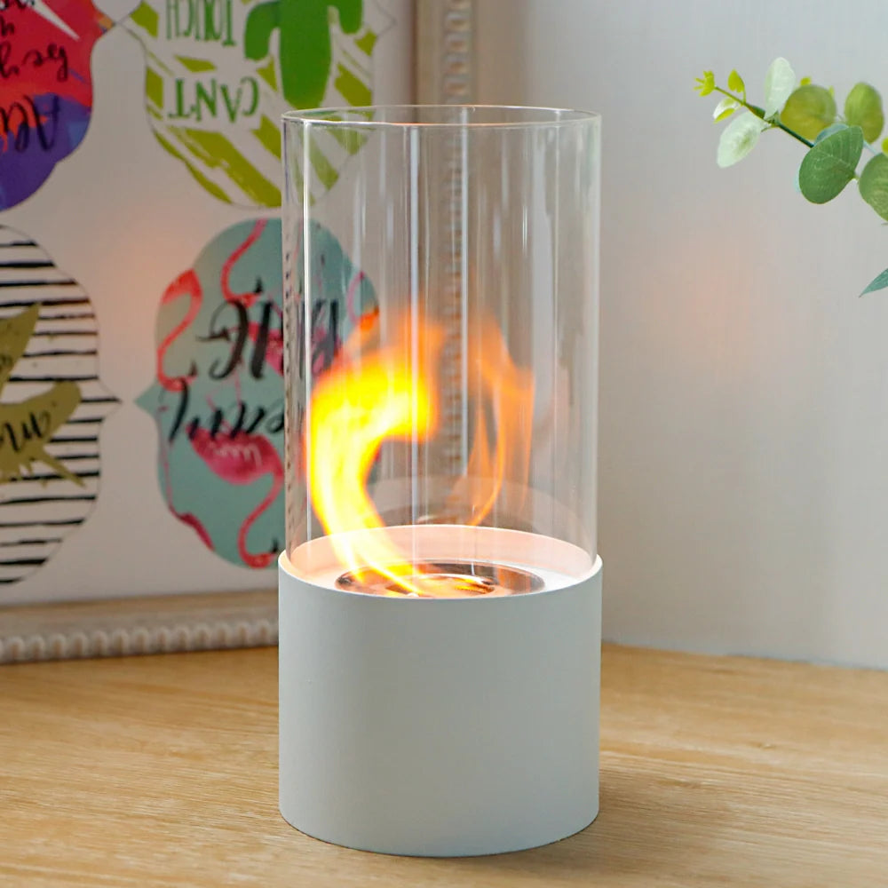 JHY DESIGN Portable Tabletop Firepit Cylindrical With Glass