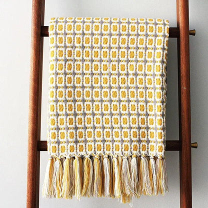 Pastoral Style Yellow Knitted Houndstooth Wool Blanket
