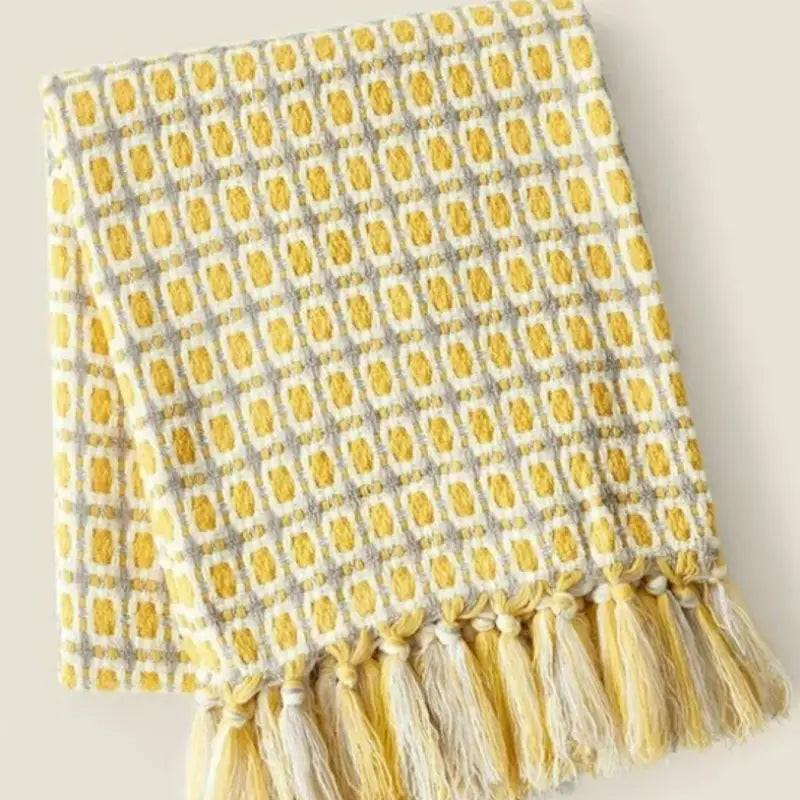 Pastoral Style Yellow Knitted Houndstooth Wool Blanket