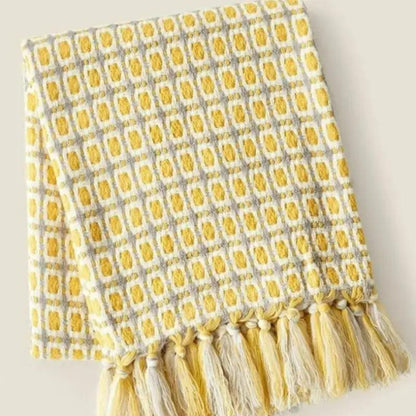 Pastoral Style Yellow Knitted Houndstooth Wool Blanket