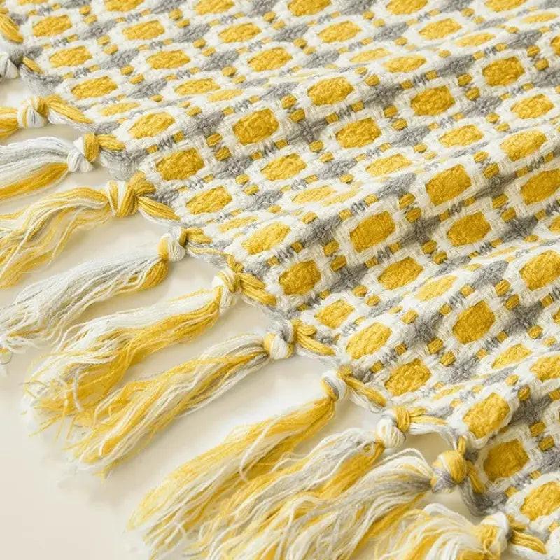 Pastoral Style Yellow Knitted Houndstooth Wool Blanket
