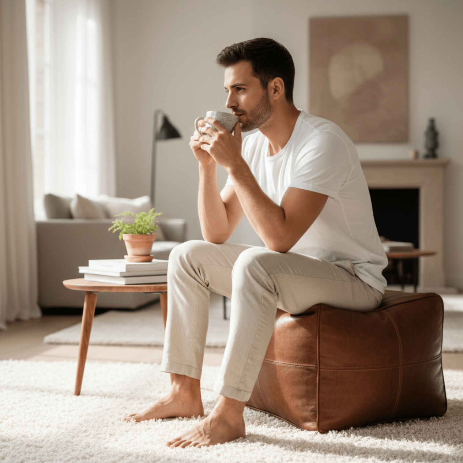Elegant leather poufs designed for stylish and comfortable living spaces, enhancing modern interior decor.