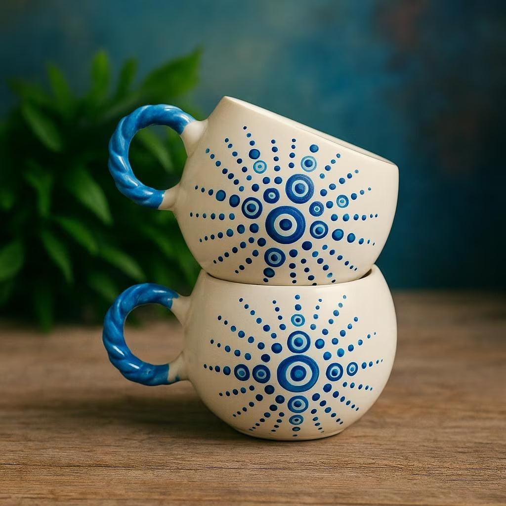 Handmade ceramic mugs showcasing fine craftsmanship and unique design, perfect for elegant home decor.
