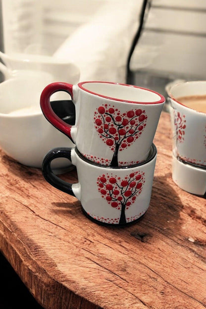 Handmade ceramic mugs showcasing unique craftsmanship, perfect for coffee lovers and artisanal kitchenware collectors.