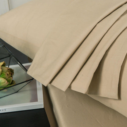 DaDa Bedding Luxury Soft 100% Cotton Beige Fitted Bed Sheet + Pillowcases