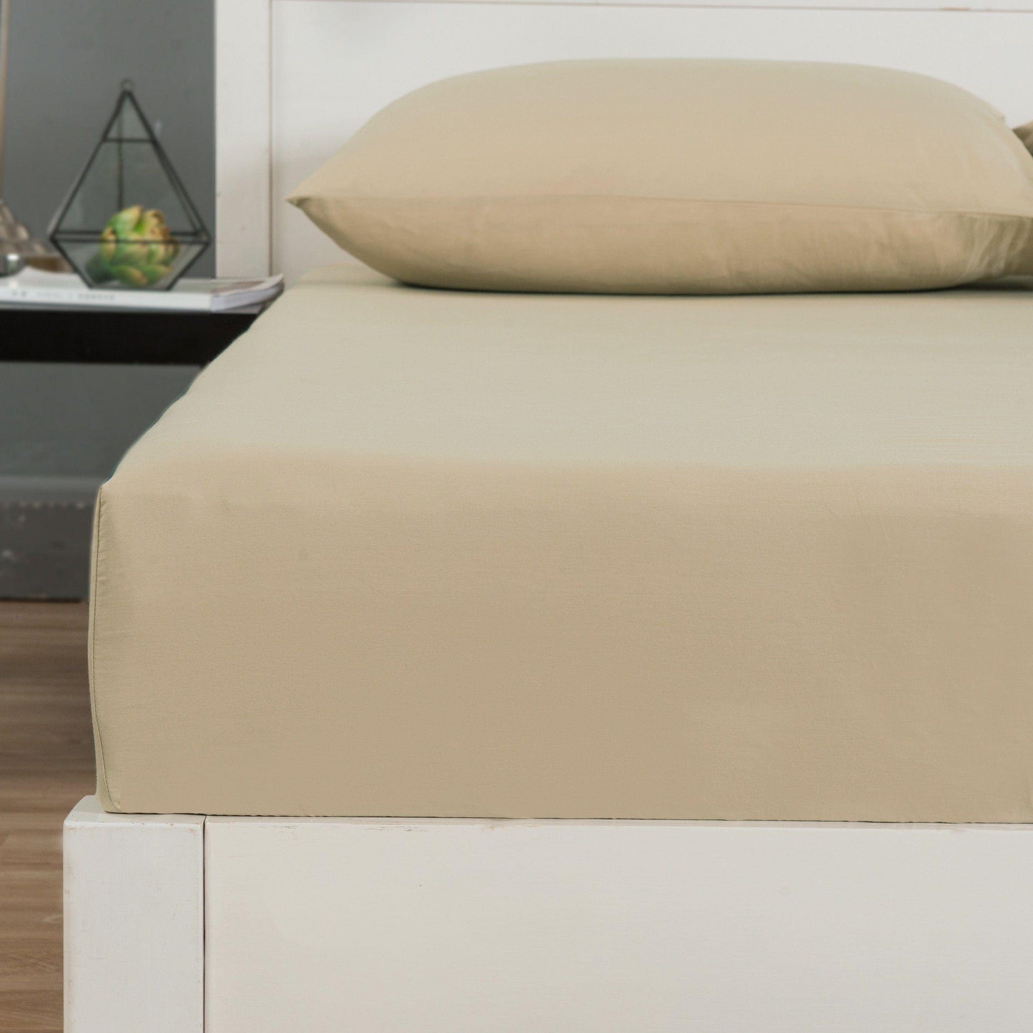 DaDa Bedding Luxury Soft 100% Cotton Beige Fitted Bed Sheet + Pillowcases