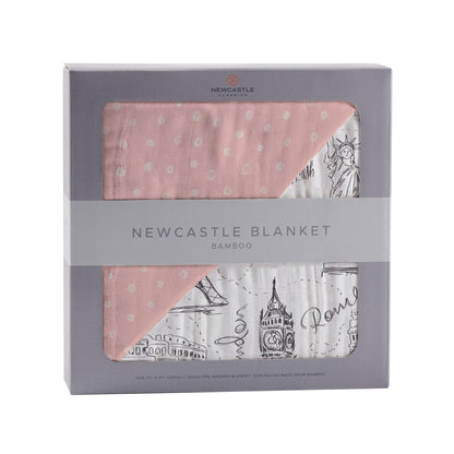 Pearl Polka Dot and London, Paris, New York Bamboo Muslin Newcastle Blanket