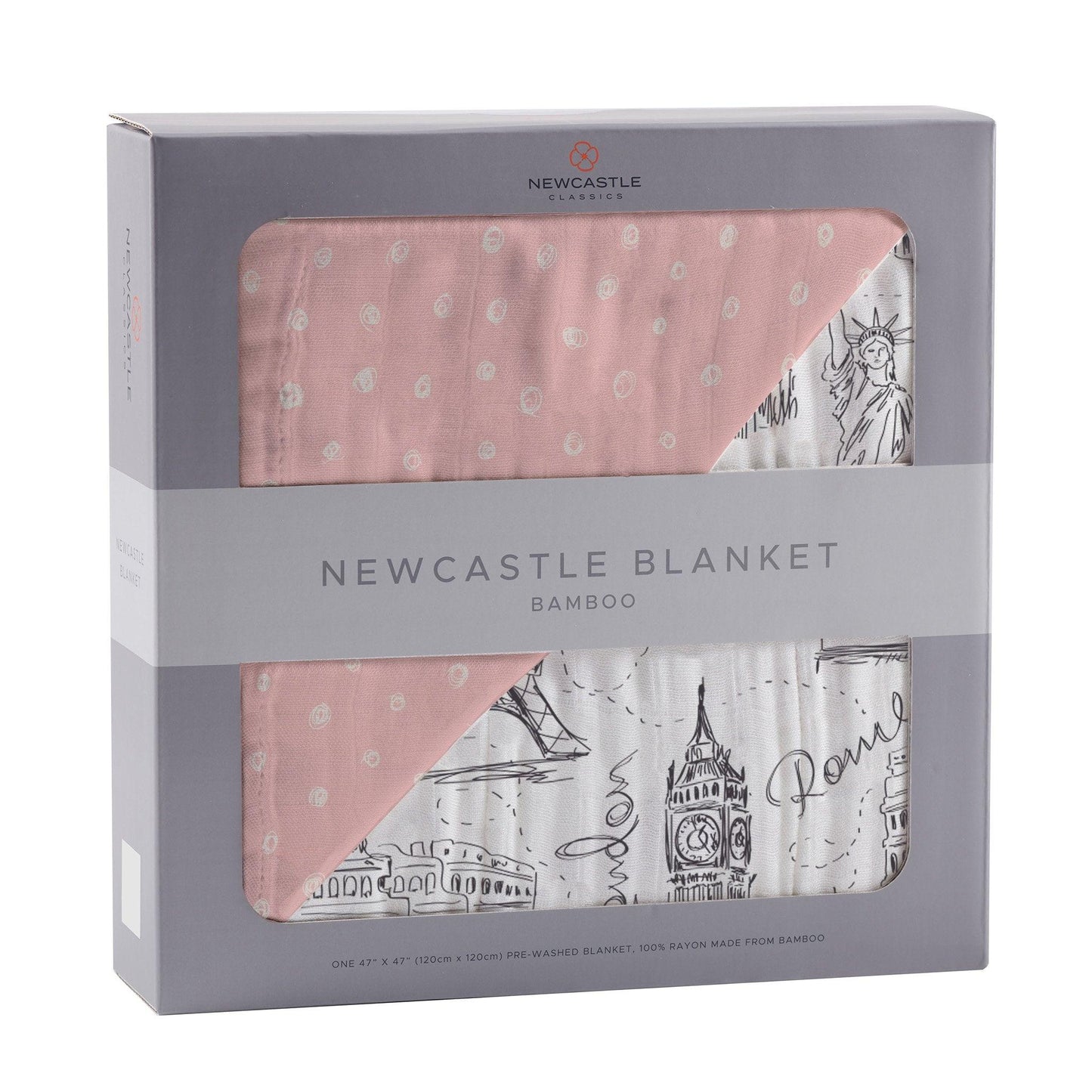Pearl Polka Dot and London, Paris, New York Bamboo Muslin Newcastle Blanket